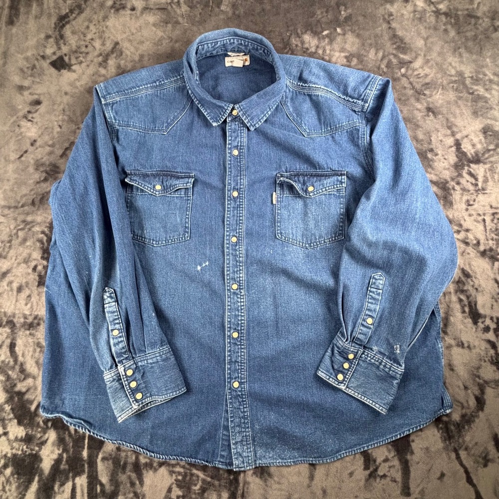 Carhartt Western Shirt Mens 4XL Blue Denim Pearl Snap Relaxed Fit 100083 497